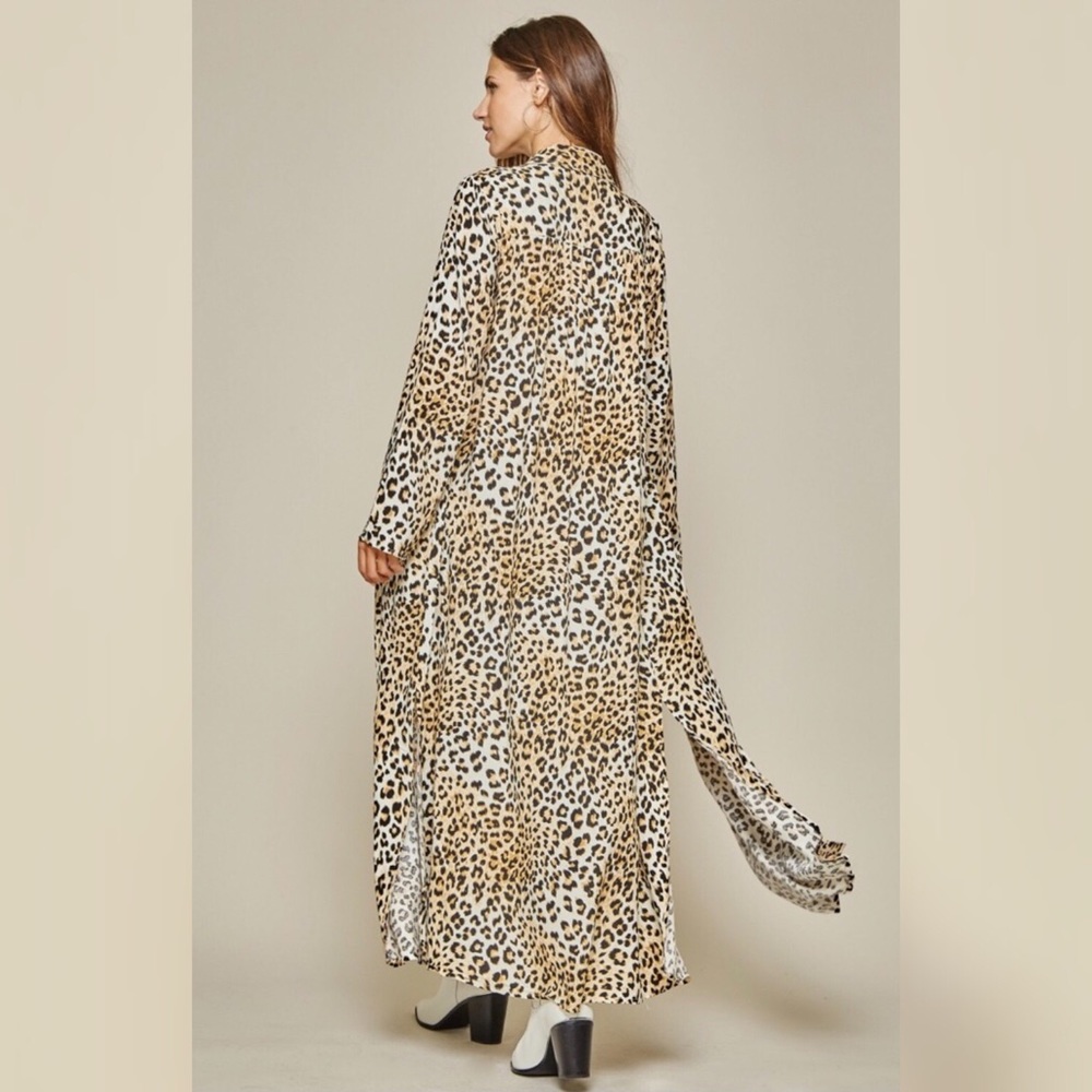 Leopard Floral Embroidered Boho Maxi Dress Duster - Picture 7 of 12